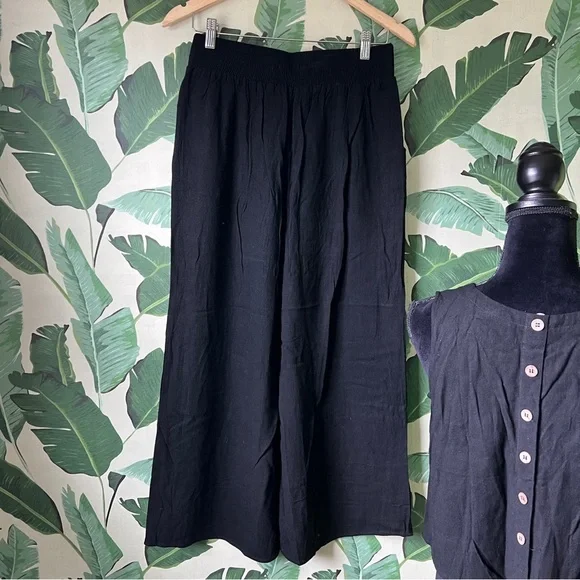 ANRABESS Summer 2 Piece Outfits Sleeveless Crop Top Black Wide Leg Pants Linen M - Picture 8 of 14